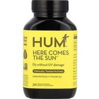 HUM Nutrition, Here Comes The Sun®, didelės koncentracijos vitaminas D3, 30 veganiškų minkštųjų kapsulių (50 mcg vienoje minkštojoje kapsulėje)