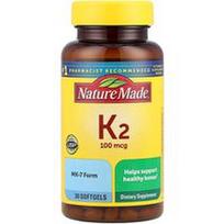Nature Made, Vitaminas K2, 100 mcg, 30 minkštųjų kapsulių