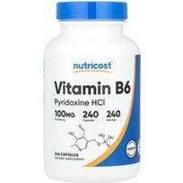 Nutricost, Vitaminas B6, 100 mg, 240 kapsulių
