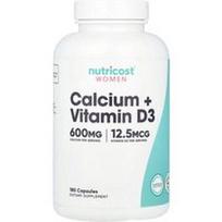 Nutricost, Moterims, kalcis + vitaminas D3, 180 kapsulių