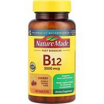 Nature Made, Vitaminas B12, greitai tirpstantis, vyšnių skonio, 3000 mcg, 40 tablečių
