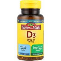 Nature Made, Vitaminas D3, 25 mcg (1000 TV), 100 minkštųjų gelių