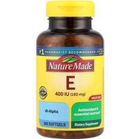 Nature Made, Vitaminas E, 180 mg (400 TV), 300 minkštųjų gelių
