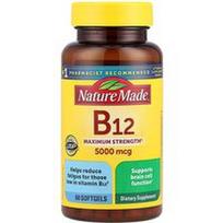 Nature Made, Vitaminas B12, maksimalios koncentracijos, 5000 mcg, 60 minkštųjų kapsulių