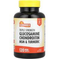 Sundance Vitamins, Trigubo stiprumo gliukozamino, chondroitino, MSM ir ciberžolės, 120 dengtų kapsulių