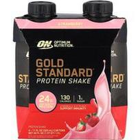 Optimum Nutrition, „Gold Standard®“ baltymų kokteilis, braškių skonio, 4 pakuotės po 325 ml (11 skysčio uncijų)