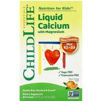 ChildLife Essentials, Skystas kalcis su magniu ir K2 bei D3, natūralaus apelsinų skonio, 30 pakelių, 10 ml (0,34 fl oz)