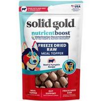Solid Gold, „Nutrientboost™“, liofilizuoti žalių miltų užpilai, skirti visų amžiaus grupių šunims, su jautiena ir moliūgais, 354 g