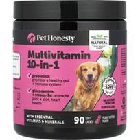 Pet Honesty, Multivitaminas 10-in-1, suaugusiems šunims, žemės riešutų sviestas, 90 minkštų kramtomųjų, 9.5 uncijos (270 g)