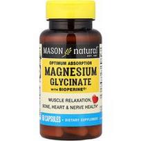 Mason Natural, Optimalios absorbcijos magnio glicinatas su BioPerine®, 60 kapsulių