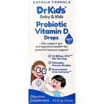 DrKids, Kūdikiams ir vaikams, probiotinio vitamino D lašai, 15 ml (0,5 fl oz)