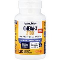 OceanBlue, Omega-3 2100® Minis, didelio stiprumo, apelsinų skonio, 120 minkštųjų kapsulių (525 mg vienoje minkštojoje kapsulėje)