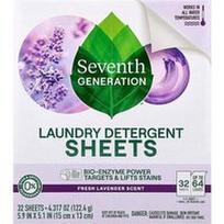 Seventh Generation, Skalbimo miltelių lapeliai, šviežių levandų kvapo, 32 lapeliai, 122,4 g