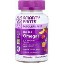 SmartyPants, „Toddler Plus“ „multivitaminai ir omega rūgštys vaikams, vynuogių, apelsinų, braškių ir bananų skonio, 60 guminukų