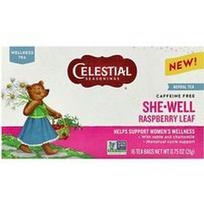 Celestial Seasonings, „She-Well“ žolelių arbata su aviečių lapais be kofeino, 16 arbatos pakelių, 21 g
