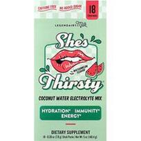 Legendairy Milk, „She's Thirsty®“, kokosų vandens elektrolitų mišinys, arbūzas (dėžutė), 18 pakelių po 0,28 uncijos (7,8 g)