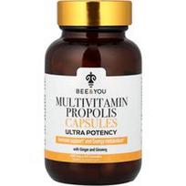 Bee & You, Multivitaminų propolio kapsulės su imbieru ir ženšeniu, itin stiprus, 60 kapsulių