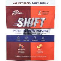 Real Ketones, „Shift“, praturtintas kofeinu, įvairių rūšių pakuotė, mišrių uogų, persikų, 7 lazdelių pakuotės po 7,3 g (0,26 uncijos)