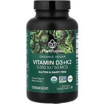 PlantFusion, Organinis veganiškas, vitaminas D3 + K2, 120 ekologiškų daržovių kapsulių