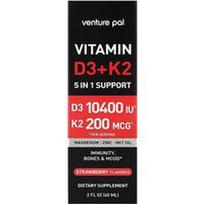 Venture Pal, Vitaminas D3 + K2, braškės, 2 fl uncijos (60 ml)
