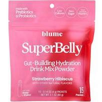 Blume, „SuperBelly“, žarnyną stiprinantis hidratacijos gėrimų mišinio milteliai, braškių ir hibisko, 15 pakelių po 4 g (0,14 uncijos)