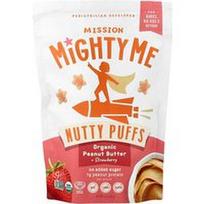 Mission MightyMe, Riešutų sausainiai „Nutty Puffs“, ekologiškas žemės riešutų sviestas ir braškės, 42 g