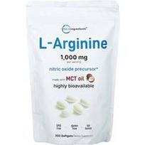 Micro Ingredients, L-argininas, 300 minkštųjų kapsulių (250 mg vienoje minkštojoje kapsulėje)