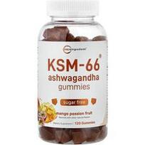 Micro Ingredients, KSM-66® Ašvagandos guminukai, Mango ir Pasiflorų skonio, 120 guminukų