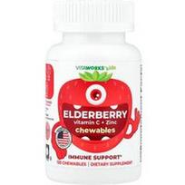 VitaWorks, Vaikams, šeivamedžio uogos, vitaminas C + cinkas, mišrios uogos, 120 kramtomųjų tablečių