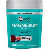 Qunol, Magnio citratas, mišrių uogų skonio, 90 minkštų kramtomųjų tablečių (175 mg vienoje minkštoje kramtomojoje tabletėje)