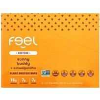 The Feel Bar, „Restore“, augalinių baltymų batonėliai, „Sunny Buddy“ + ašvaganda, 10 batonėlių po 57 g