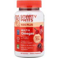 SmartyPants, „Kids Plus“ multivitaminai ir omega rūgštys vaikams, vyšnių ir uogų punšo skonio, 60 guminukų
