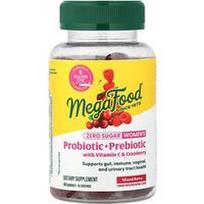 MegaFood, Moterų probiotikas + prebiotikas su vitaminu C ir spanguolių guminukais, mišrių uogų, 60 guminukų