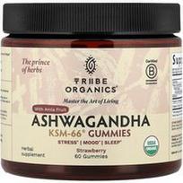 Tribe Organics, Ašvagandos KSM-66® guminukai su amlos vaisiais ir braškėmis, 60 guminukų