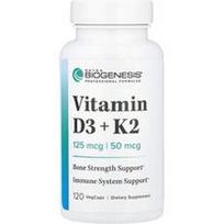 Nutra BioGenesis, Vitaminas D3 + K2, 120 daržovių kapsulių