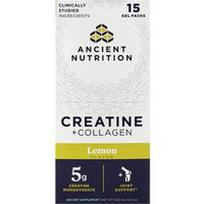 Ancient Nutrition, Kreatinas + kolagenas, citrinų skonio, 15 gelio pakelių po 30 ml (1 skysčio uncija)