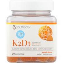 Youtheory, Vitamino K2 ir D3 guminukai, persikų skonio, 60 guminukų