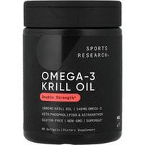 Sports Research, Omega-3 krilių aliejus, dvigubo stiprumo, 1 000 mg, 60 minkštųjų gelių