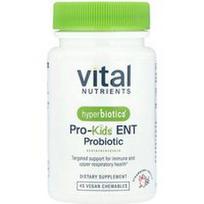 Vital Nutrients, Hiperbiotikai, Pro-Kids® ENT probiotikas®, braškių vanilė, 45 veganiškas kramtomasis