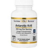 California Gold Nutrition, Antarktidos krilių aliejus, Omega-3 fosfolipidų kompleksas su astaksantinu, natūralaus braškių ir citrinų skonio, 500 mg, 120 žuvies želatinos minkštųjų kapsulių