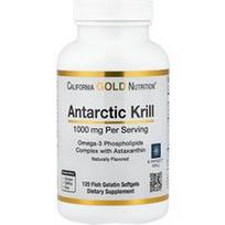 California Gold Nutrition, Antarktidos krilių aliejus, Omega-3 fosfolipidų kompleksas su astaksantinu, natūralios braškės ir citrina, 120 žuvies želatinos minkštųjų gelių