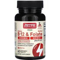 Jarrow Formulas, Veganiškas metilo B-12 ir metilo folatas, itin stiprus, vyšnios, 60 kramtomųjų tablečių
