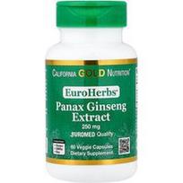 California Gold Nutrition, „EuroHerbs®“, ženšenio ekstraktas (Panax), „Euromed“ kokybės, 250 mg, 60 vegetariškų kapsulių