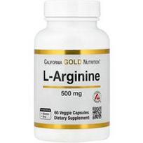 California Gold Nutrition, L-argininas, 500 mg, 60 vegetariškų kapsulių