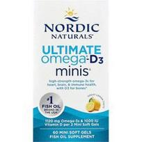 Nordic Naturals, „Ultimate Omega®-D3 Minis“, „Great Lemon“, 60 mini minkštųjų kapsulių