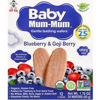 Hot Kid, Baby Mam-Mum,® Švelnūs dantų dygimo vafliai, Blueberry & Goji Berry, 12 pakuočių, po 2 vaflius