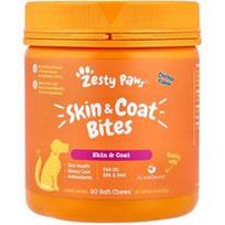 Zesty Paws, Odos ir kailio įkandimai, šunims, bet kokio amžiaus, vištiena, 90 minkštų kramtomųjų, 11.1 oz (315 g)
