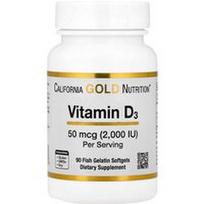 California Gold Nutrition, Vitaminas D3, 50 mcg (2 000 TV), 90 žuvų želatinos minkštųjų gelių