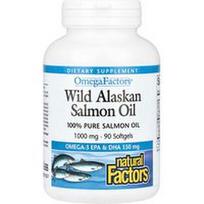 Natural Factors, OmegaFactors, laukinių Aliaskos lašišų aliejus, 1000 mg, 90 minkštųjų kapsulių