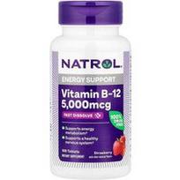 Natrol, Vitaminas B-12, greitai tirpstantis, braškių skonio, 5000 mcg, 100 tablečių